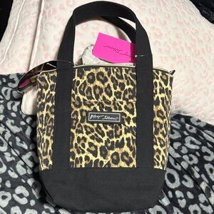Betsey Johnson Leopard Canvas Tote Lunch Bag in Black and Gold